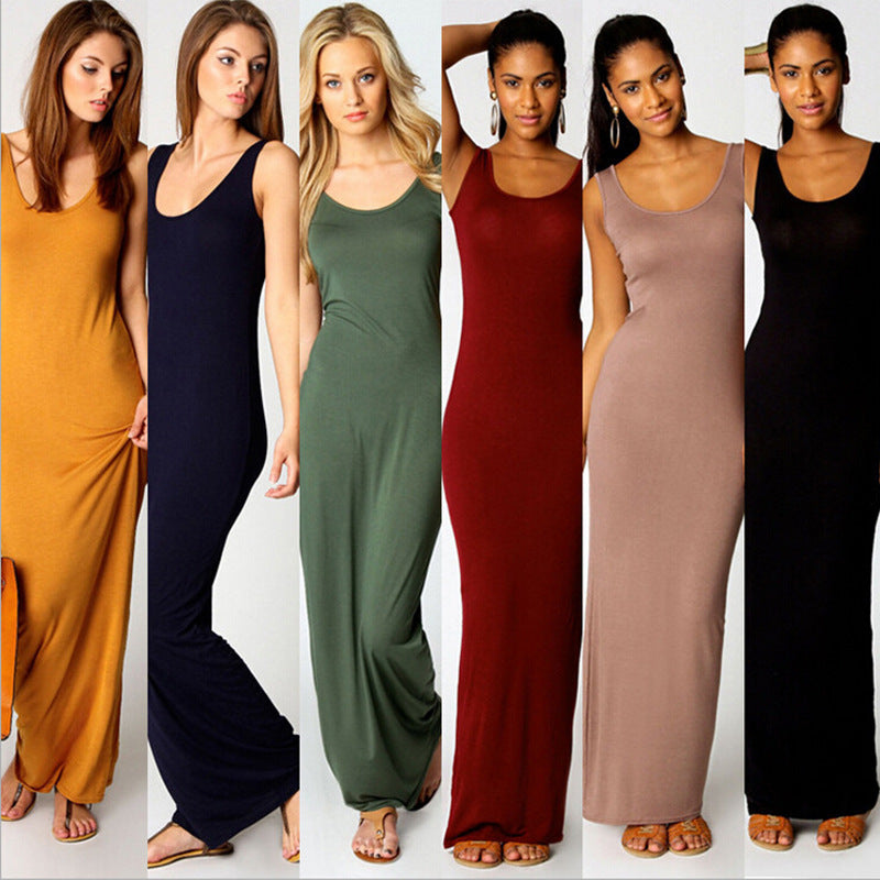 2025 European and American New Summer Casual Women's Clothing Amazon Cross-Border Sexy Vest Long Skirt Sleeveless Slim Dress