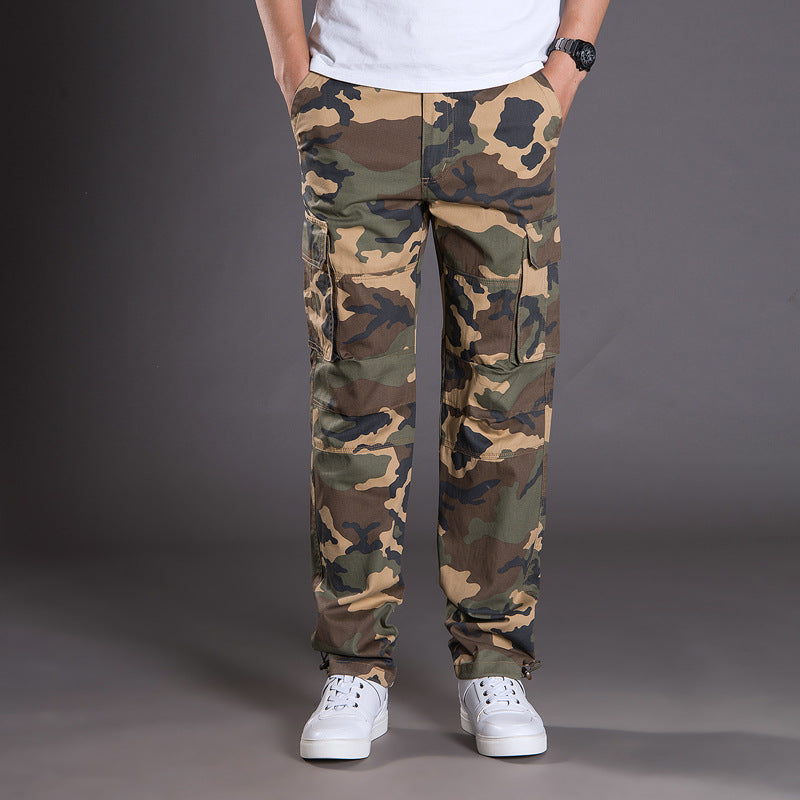 Autumn and Winter Thickened New Arrival Multi-Pocket Camouflage Crane Pants Men's Trendy Straight Loose Sports Casual Trousers Work Pants