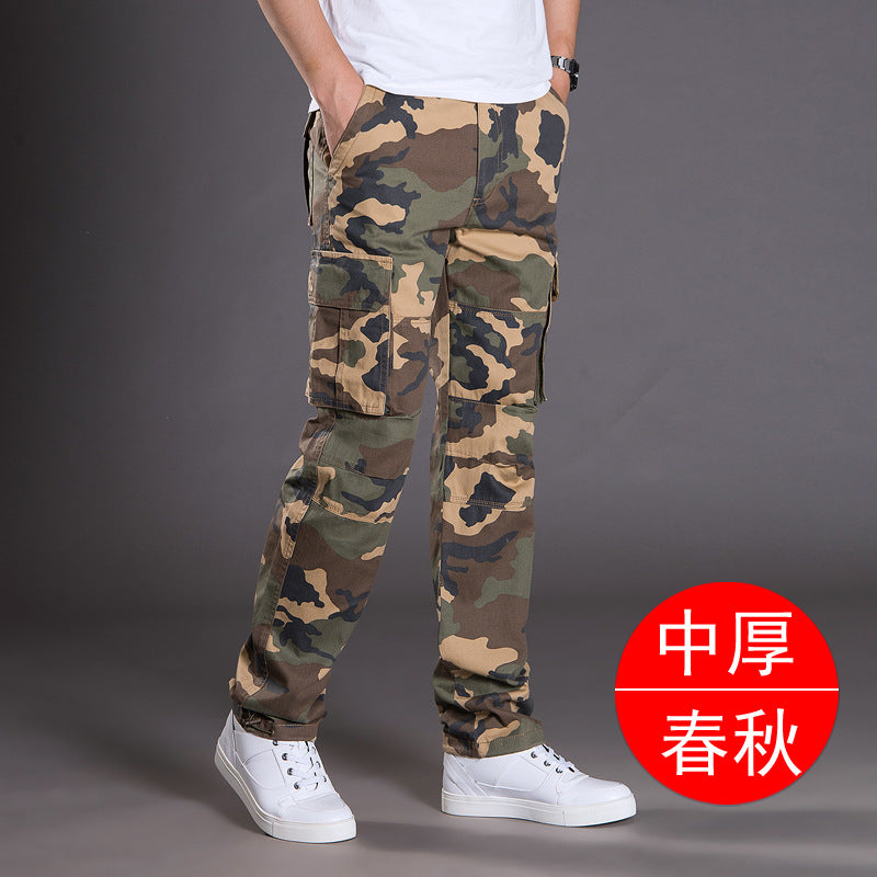 Autumn and Winter Thickened New Arrival Multi-Pocket Camouflage Crane Pants Men's Trendy Straight Loose Sports Casual Trousers Work Pants
