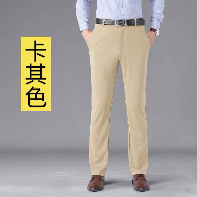 Business Casual Pants Men's Vertical Straight Dress Men's Spring and Summer Loose plus size Non-ironing Long Pants Stretch Pants