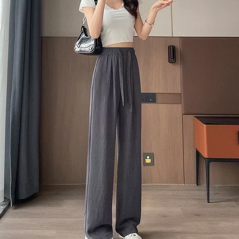 Ice Silk Wide-Leg Pants for Women, Summer Thin Loose Quick-Dry Sports Pants, Casual Straight-Leg Cool Pants, Mosquito-Proof and Sun-Protection Pants
