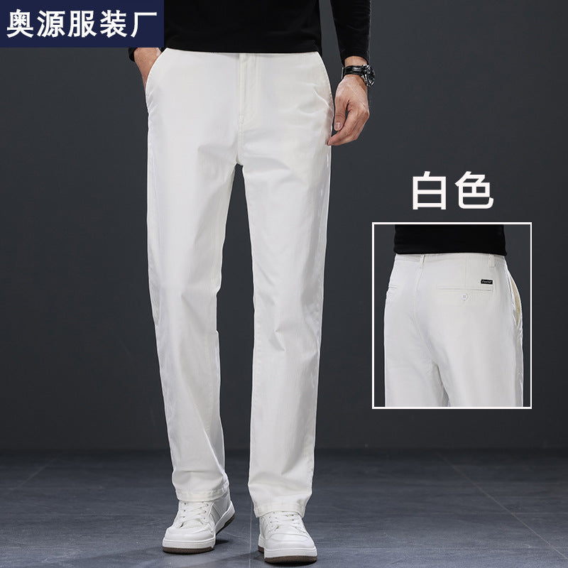 Binhaolu Men's Clothing High-End Pure Cotton Casual Pants for Men, Autumn and Winter Style with Fleece, New Business Style Men's Pants in Navy Blue