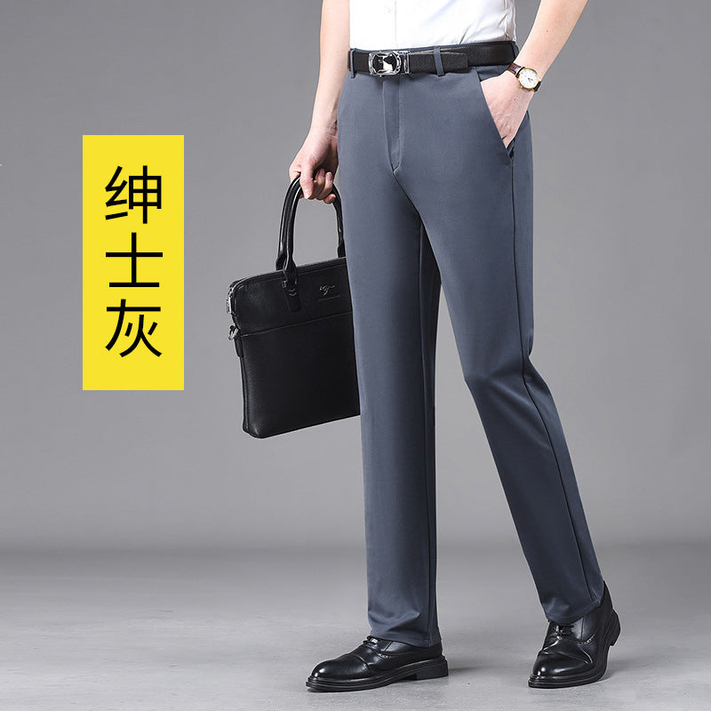 Business Casual Pants Men's Vertical Straight Dress Men's Spring and Summer Loose plus size Non-ironing Long Pants Stretch Pants