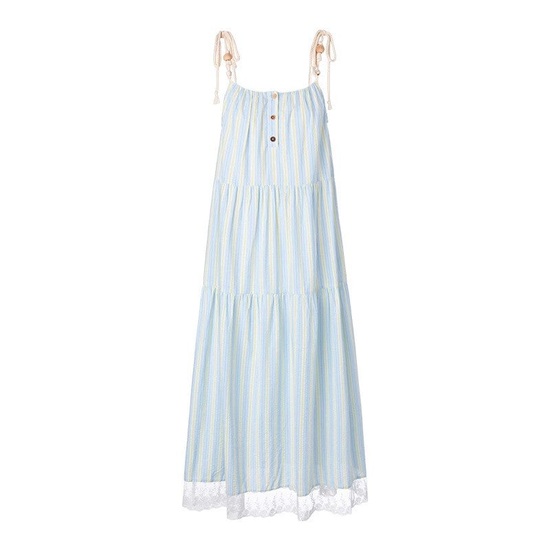 French Elegant Slimming Blue Sleeveless dress Children's Summer 2025 New High-end Seaside Holiday Dress