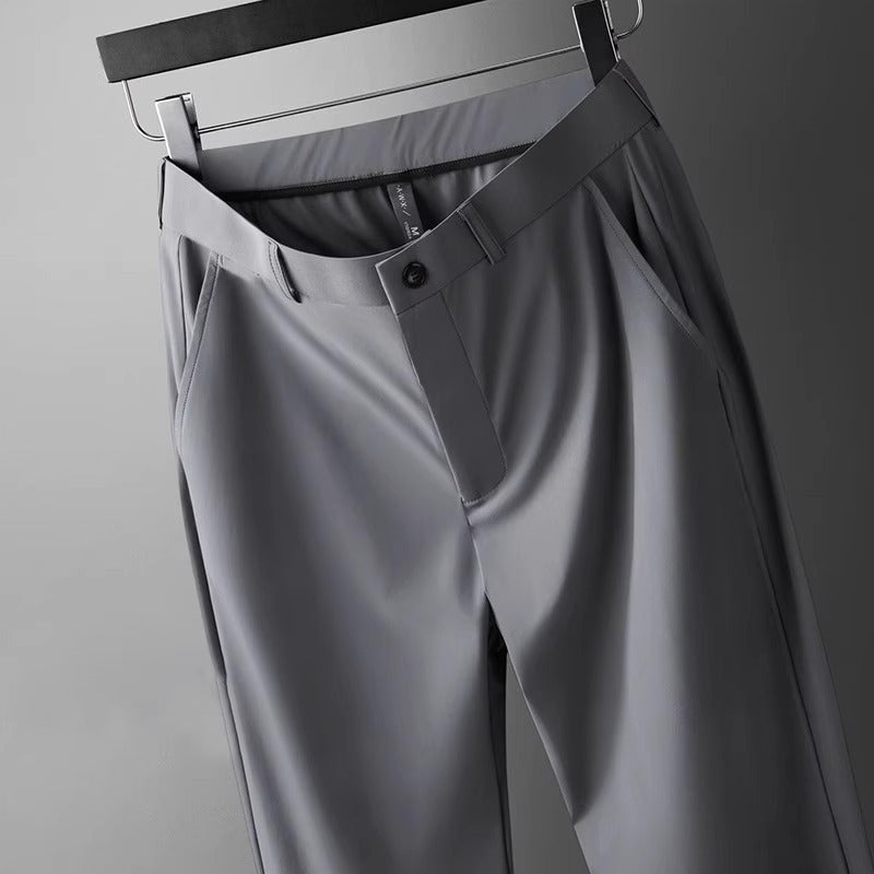 Wholesale men's ice silk trousers new casual pants men's slim-fit high stretch pants men's non-ironing black business men
