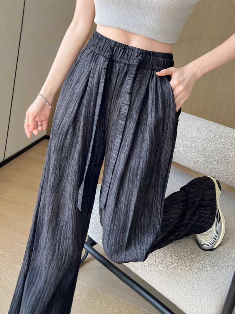 Ice Silk Wide-Leg Pants for Women, Summer Thin Loose Quick-Dry Sports Pants, Casual Straight-Leg Cool Pants, Mosquito-Proof and Sun-Protection Pants
