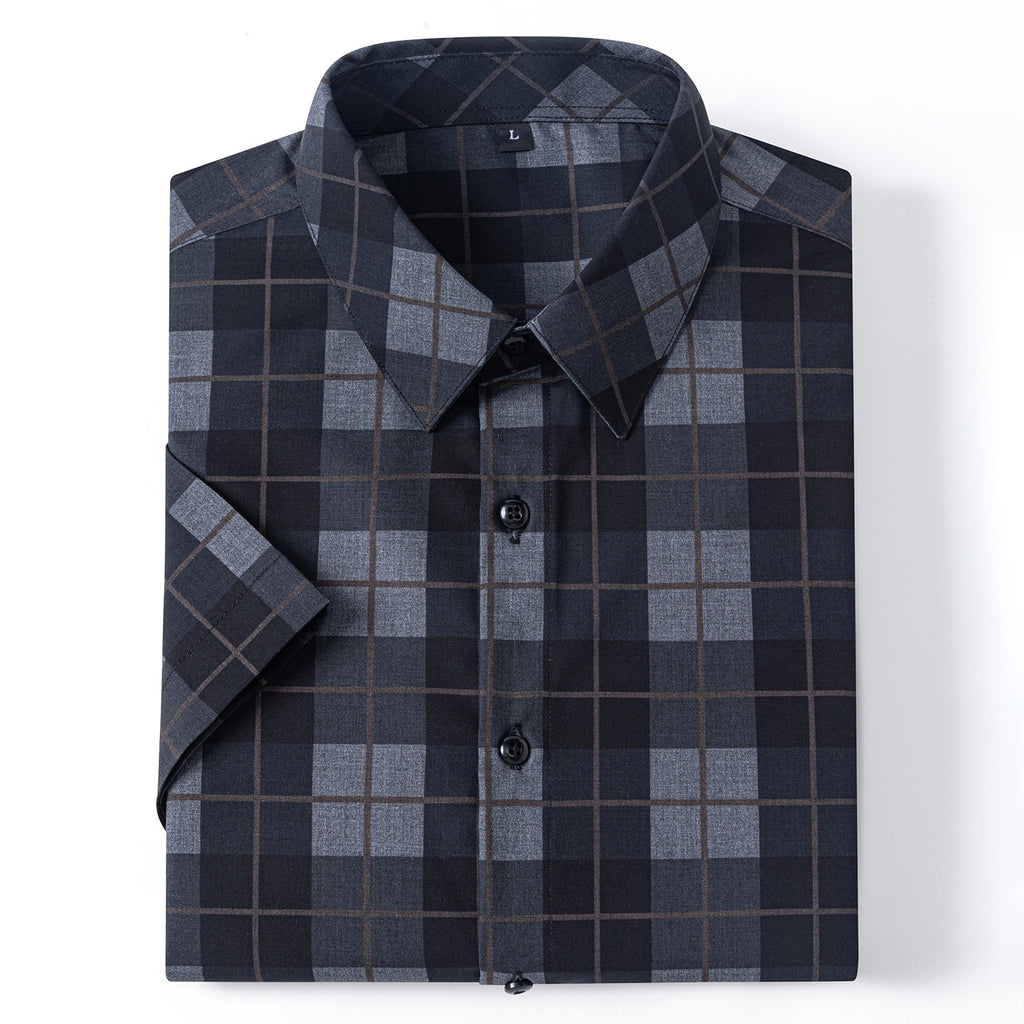 New 2025 Summer New Men's Short-Sleeved Bamboo Fiber Plaid Shirt Casual Half-Sleeved Pocketless Men's Lining