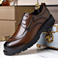 Men's Casual Leather Shoes Popular Lace-Up Round Toe Thick Sole Big Head Brown Fashion British Versatile Business Formal Men's Shoes