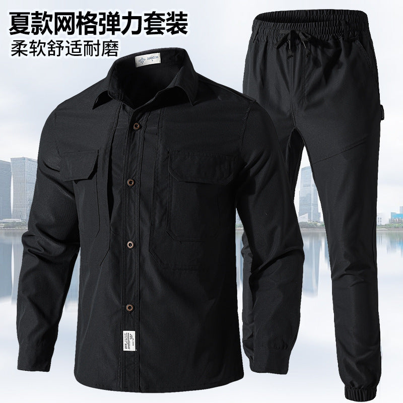 Summer stretch suit quick-drying sweat-absorbent work clothes air-conditioning cool labor protection work clothes wear-resistant breathable tooling