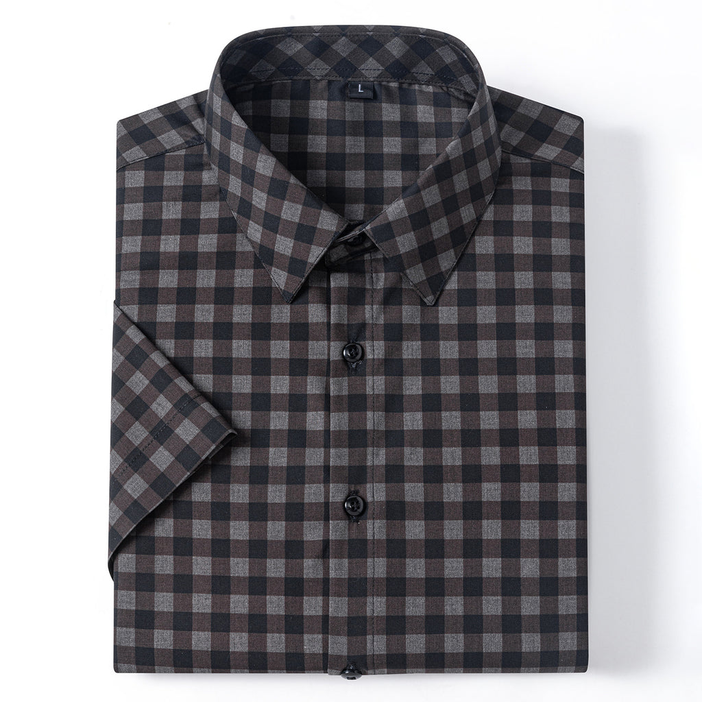 New 2025 Summer New Men's Short-Sleeved Bamboo Fiber Plaid Shirt Casual Half-Sleeved Pocketless Men's Lining