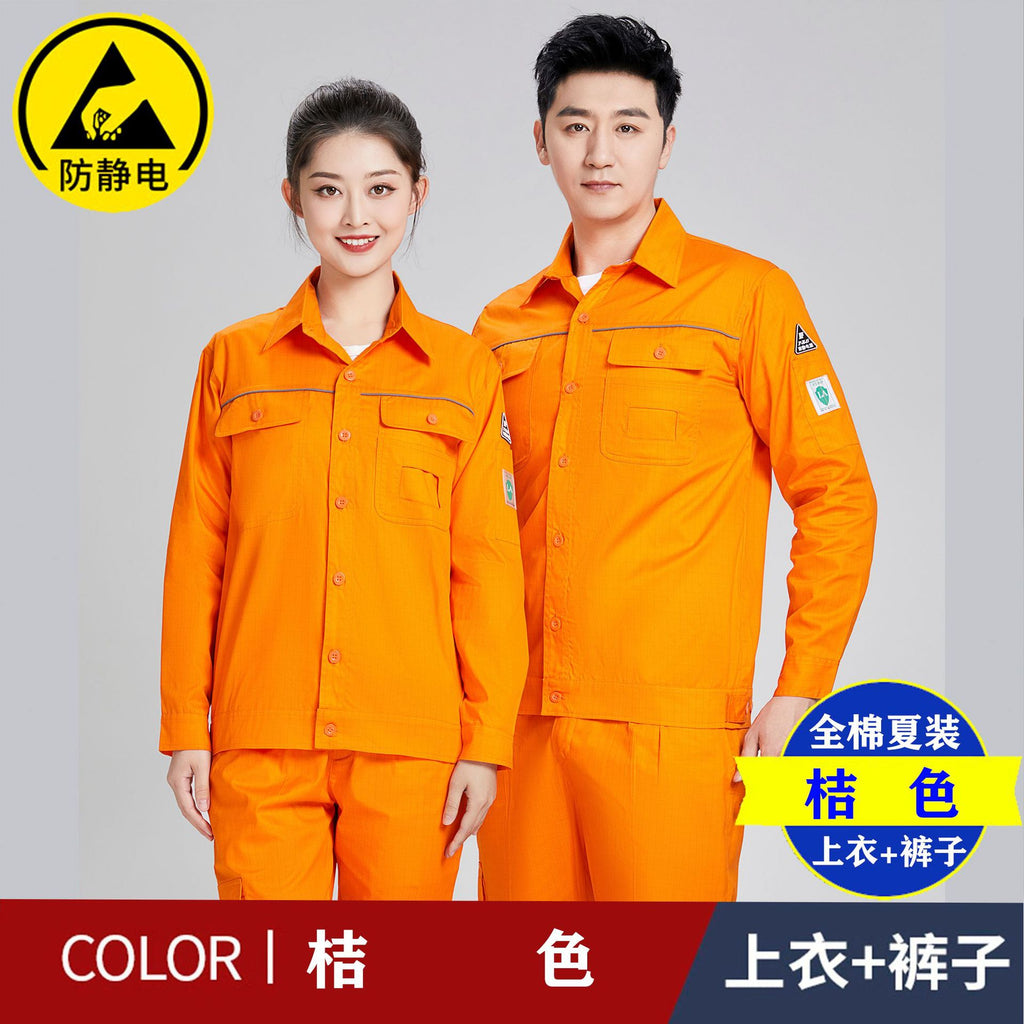 Pure cotton summer anti-static card pocket work clothes gas station filling station thin gas petrochemical long sleeve labor protection clothing