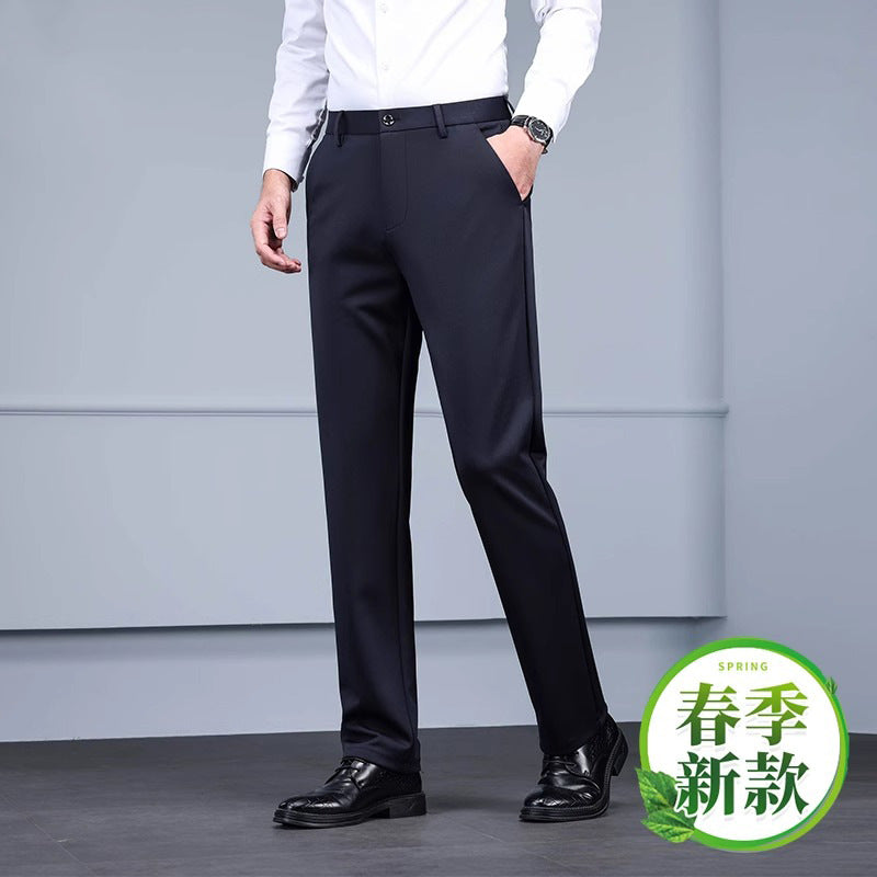 Cross-border wholesale new ice silk four-sided stretch pants men's casual pants business men's straight pants suit pants