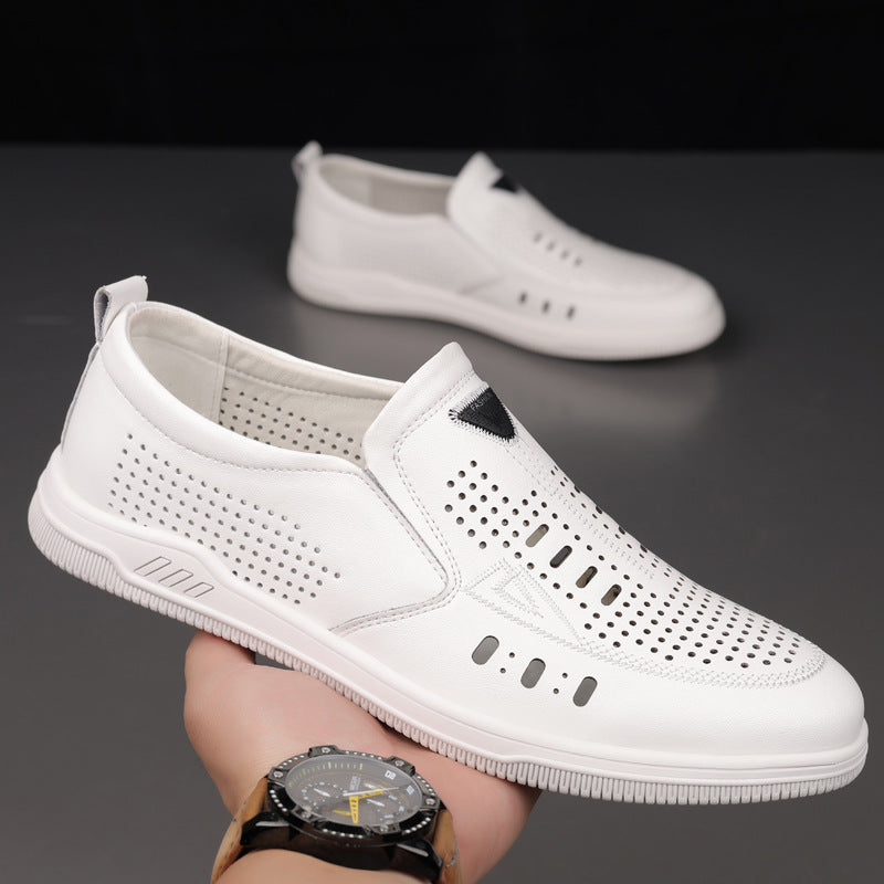 Summer Leather Shoes for Men, Casual Hollow Breathable Clogs, Soft Sole, Soft Mesh Shoes, Foreign Style Men's Shoes, Drop Shipping