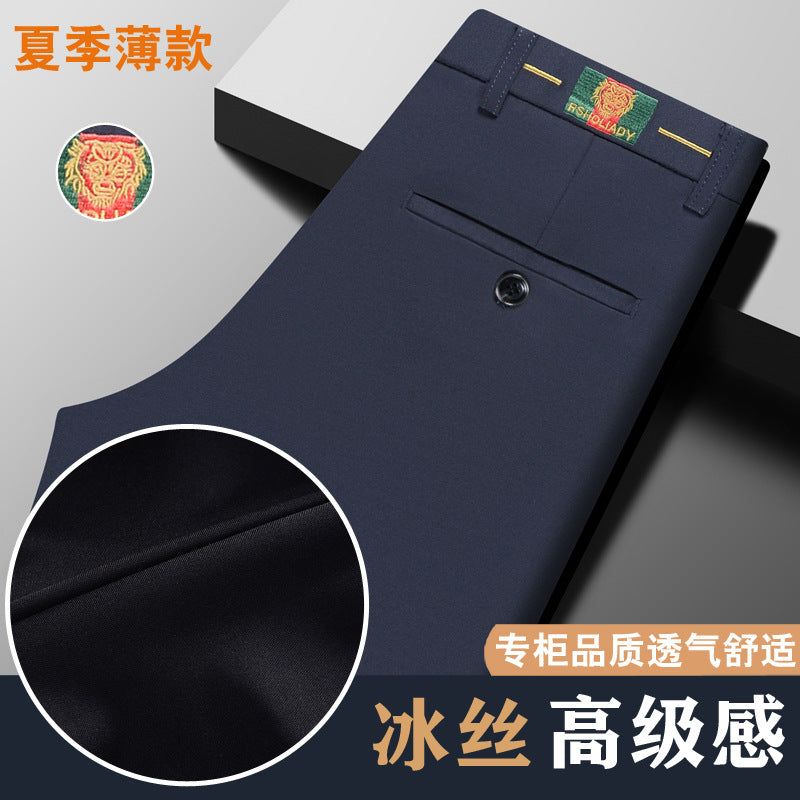 Live popular Tiger head summer thin men's casual pants men's straight business dad suit pants men's stretch long pants