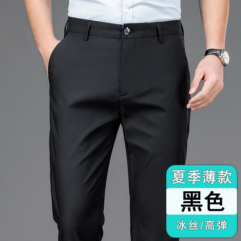 Men's Casual Trousers for Foreign Trade, Loose and Fattened, No-Iron Straight Suit, Business Elastic Trousers Wholesale