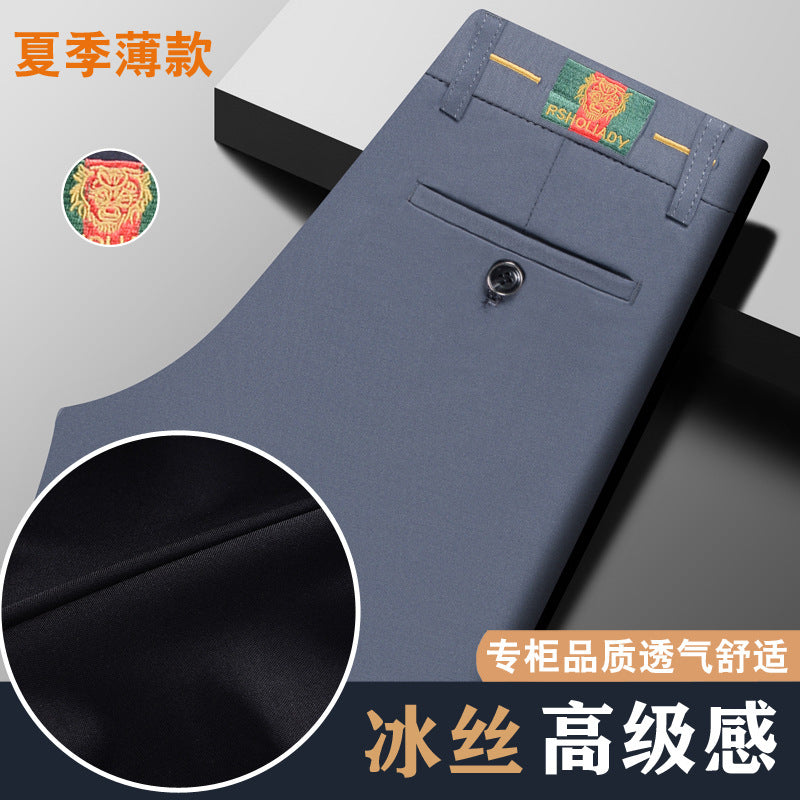 Live popular Tiger head summer thin men's casual pants men's straight business dad suit pants men's stretch long pants