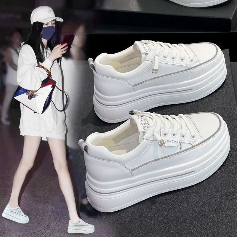 Small Size Women's Shoes 2026 Spring and Summer New Thick-Soled Height-Increasing White Sneakers for Petite Women, Lace-Free White Sneakers, Women's Flats