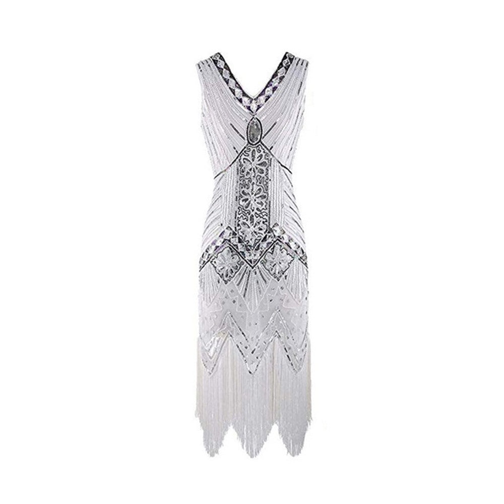 S-4Xl Amazon Wish Real Shot 1920S Retro Sequin Dress Handmade Beaded Tassel Plus Size Evening Dress