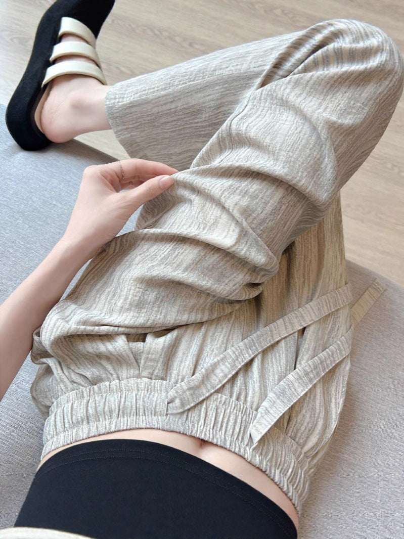 Ice Silk Wide-Leg Pants for Women, Summer Thin Loose Quick-Dry Sports Pants, Casual Straight-Leg Cool Pants, Mosquito-Proof and Sun-Protection Pants