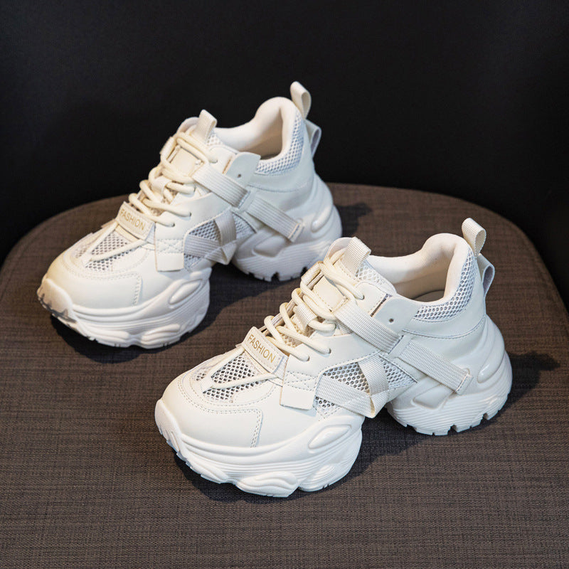 Thick-Soled Dad Shoes for Women 2025 Summer New Versatile Height-Increasing Breathable Mesh Sports Casual Shoes Platform Heel