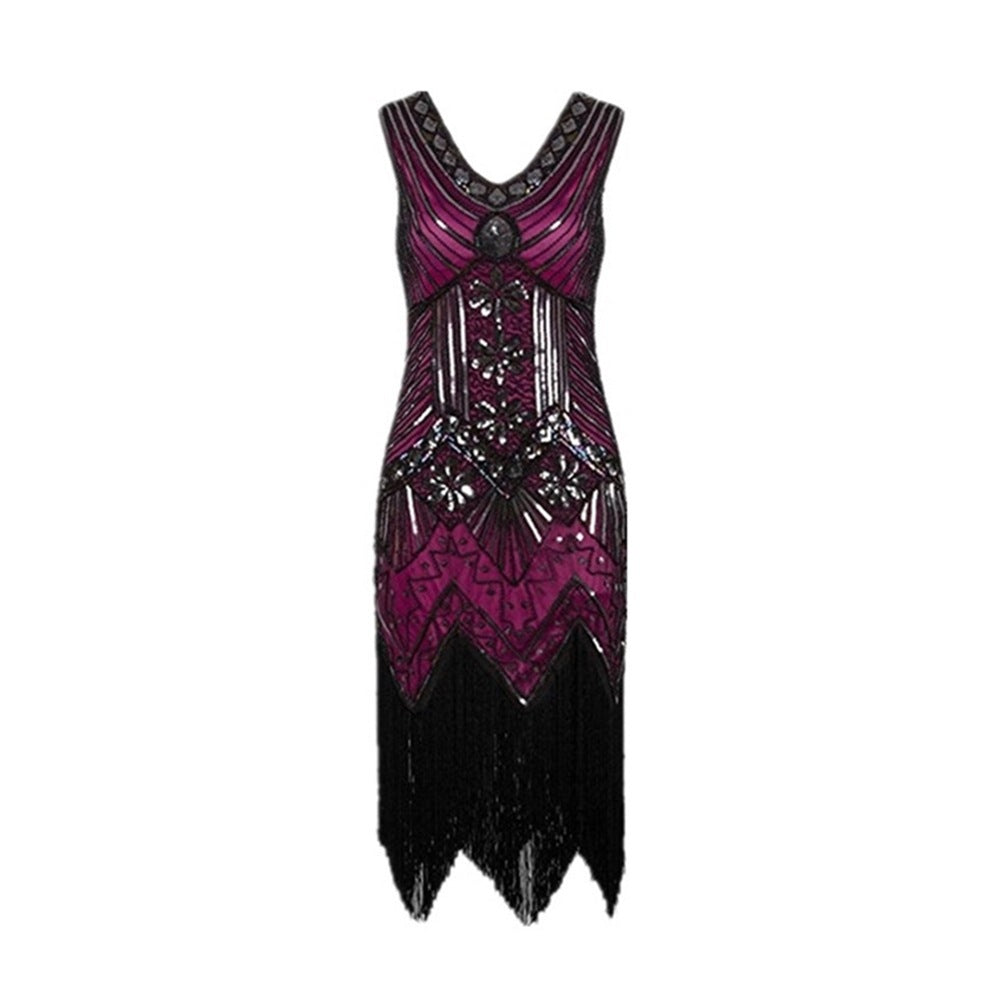 S-4Xl Amazon Wish Real Shot 1920S Retro Sequin Dress Handmade Beaded Tassel Plus Size Evening Dress