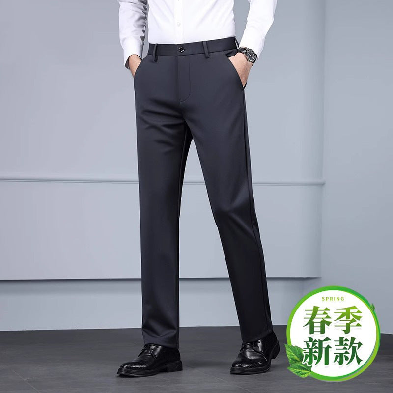 Cross-border wholesale new ice silk four-sided stretch pants men's casual pants business men's straight pants suit pants