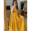 Summer New Cotton and Linen Ins Gentle Solid Color Sleeveless dress French Loose Strap Slimming Holiday Style Long Dress