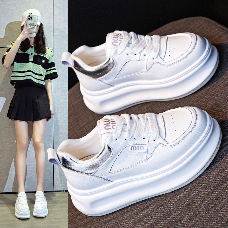Thick-Soled White Sneakers for Women 2026 Spring and Autumn Hot-Selling Genuine Leather Breathable Sneakers for Women, Super Popular Versatile Casual Platform Shoes