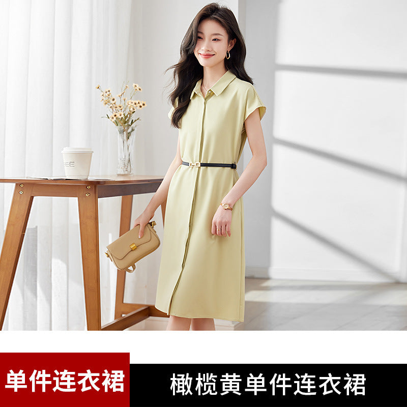 [Elegant Long Skirt] V-neck Short-sleeved dress High-end Work Clothes Mid-length Skirt Spring and Summer Business Wear Uniform