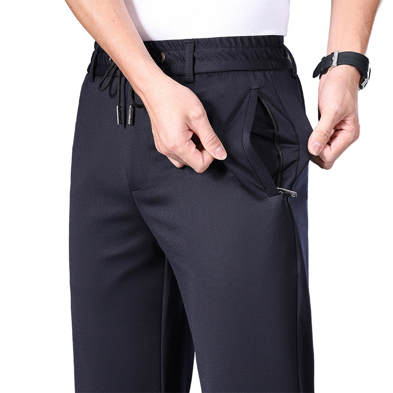 Autumn and Winter fleece-lined Casual Pants Straight Elastic Waist Stretch Pants Men's Thickened Business Men's Pants Elastic Waist Warm Pants