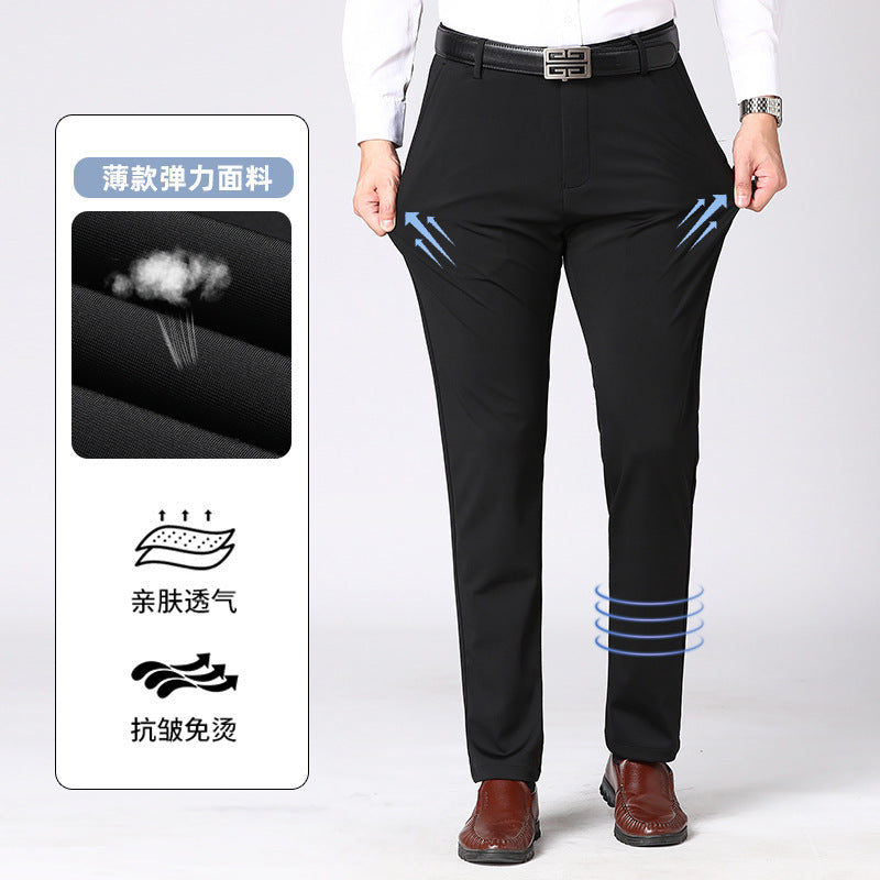 Wholesale Tiger Head Embroidered Stretch Pants Men's Casual Long Pants Men's Black Thin Straight Business Dress Pants