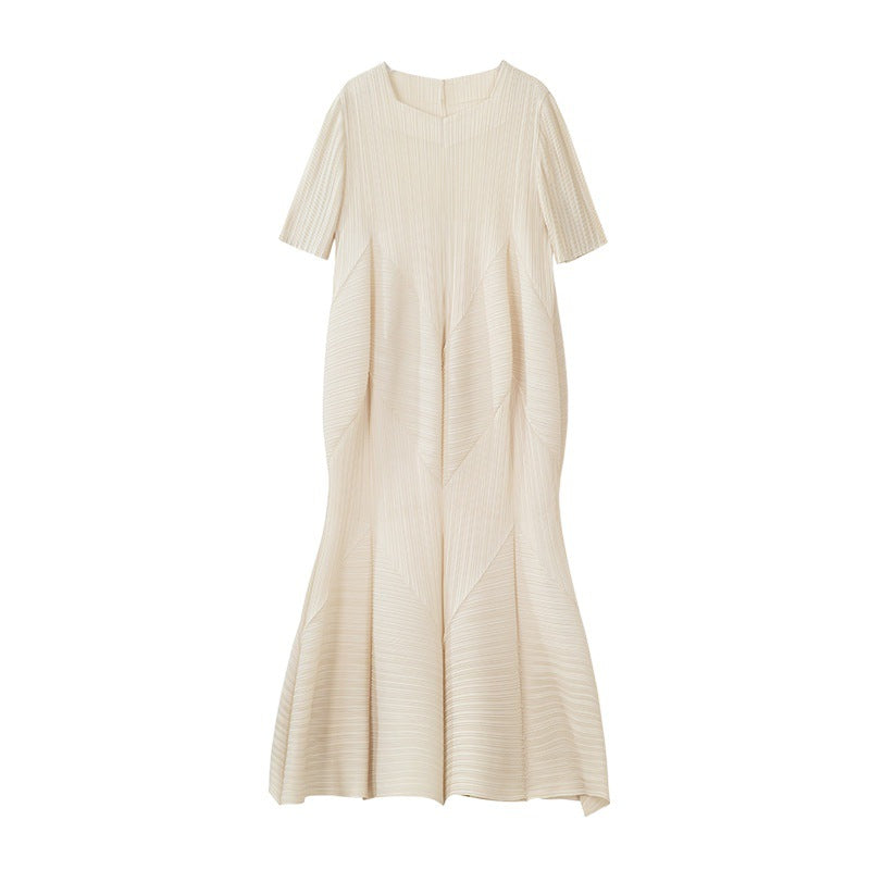 High-End Elegant Pleated Dress for Women, 2026 Summer New French Style Short-Sleeve Floral Dress