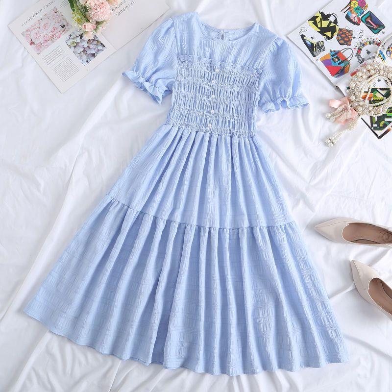 Chiffon Short-sleeved Dress for Women New ins Sense Niche Mid-length French Douyin Slimming Look Skirt