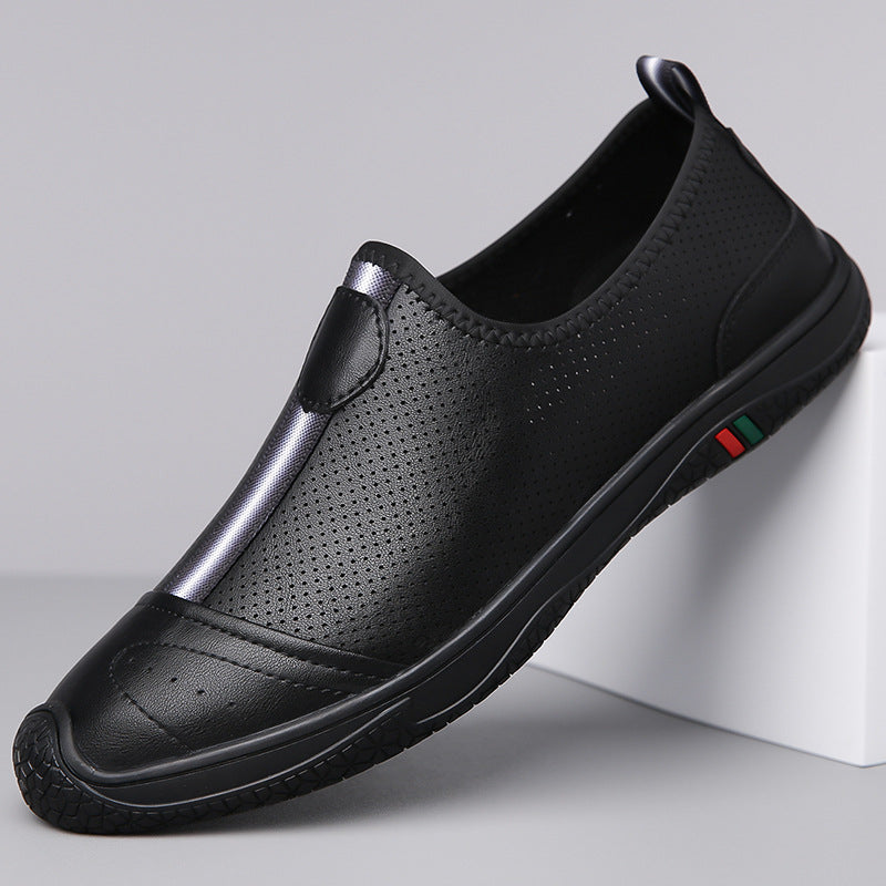 Doug Shoes Men's 2024 New Spring Lazy Slip-on Loafers Soft Bottom Driving Shoes Men's Hollow Leather Shoes