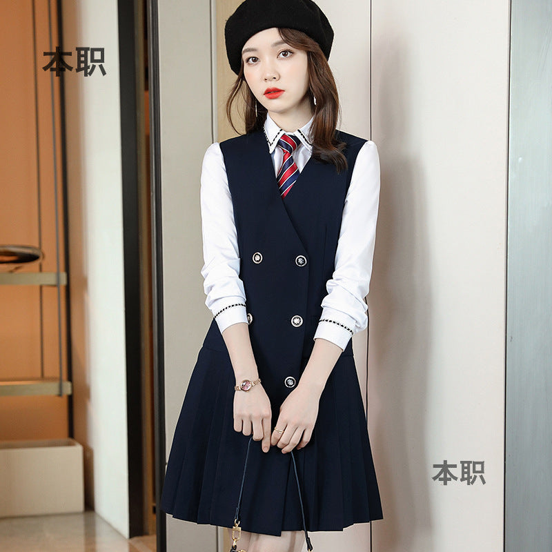 【Fashionable Pleated Skirt】Blue Dress for Women Autumn 2026 New Style Unique Design Korean Version Suspender Dress