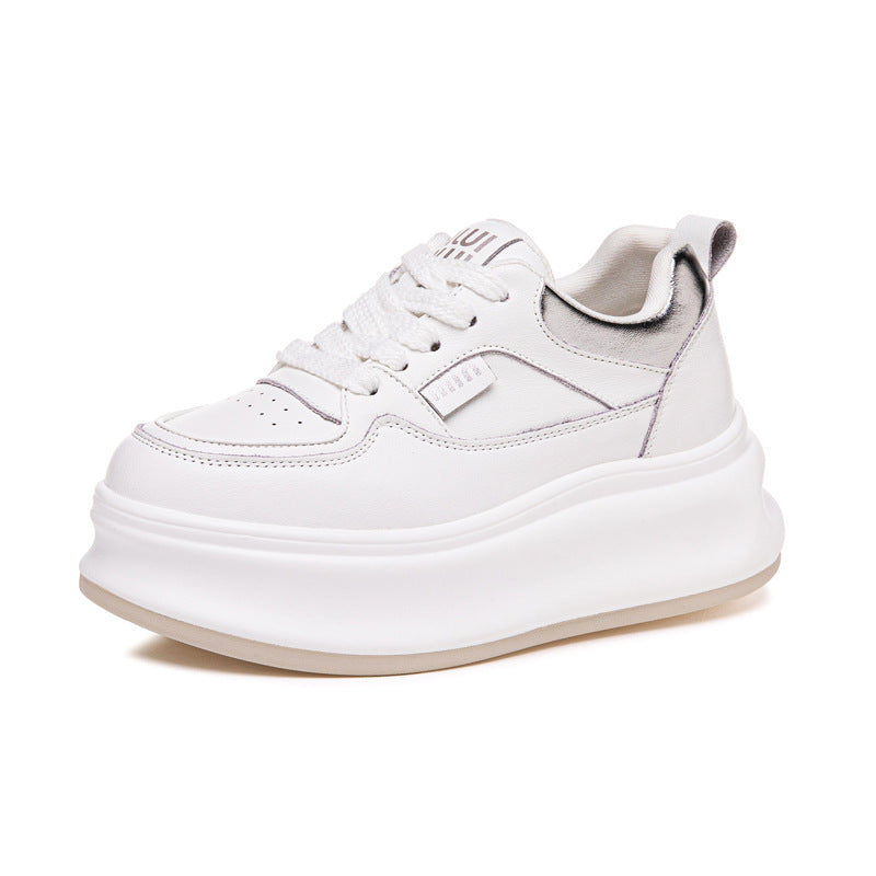 Thick-Soled White Sneakers for Women 2026 Spring and Autumn Hot-Selling Genuine Leather Breathable Sneakers for Women, Super Popular Versatile Casual Platform Shoes