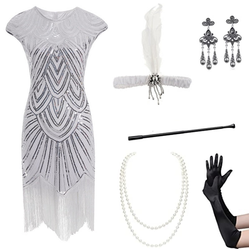 Foreign trade European and American 1920 retro women's sequined dress Gatsby ball tassel dress stage performance clothing suit