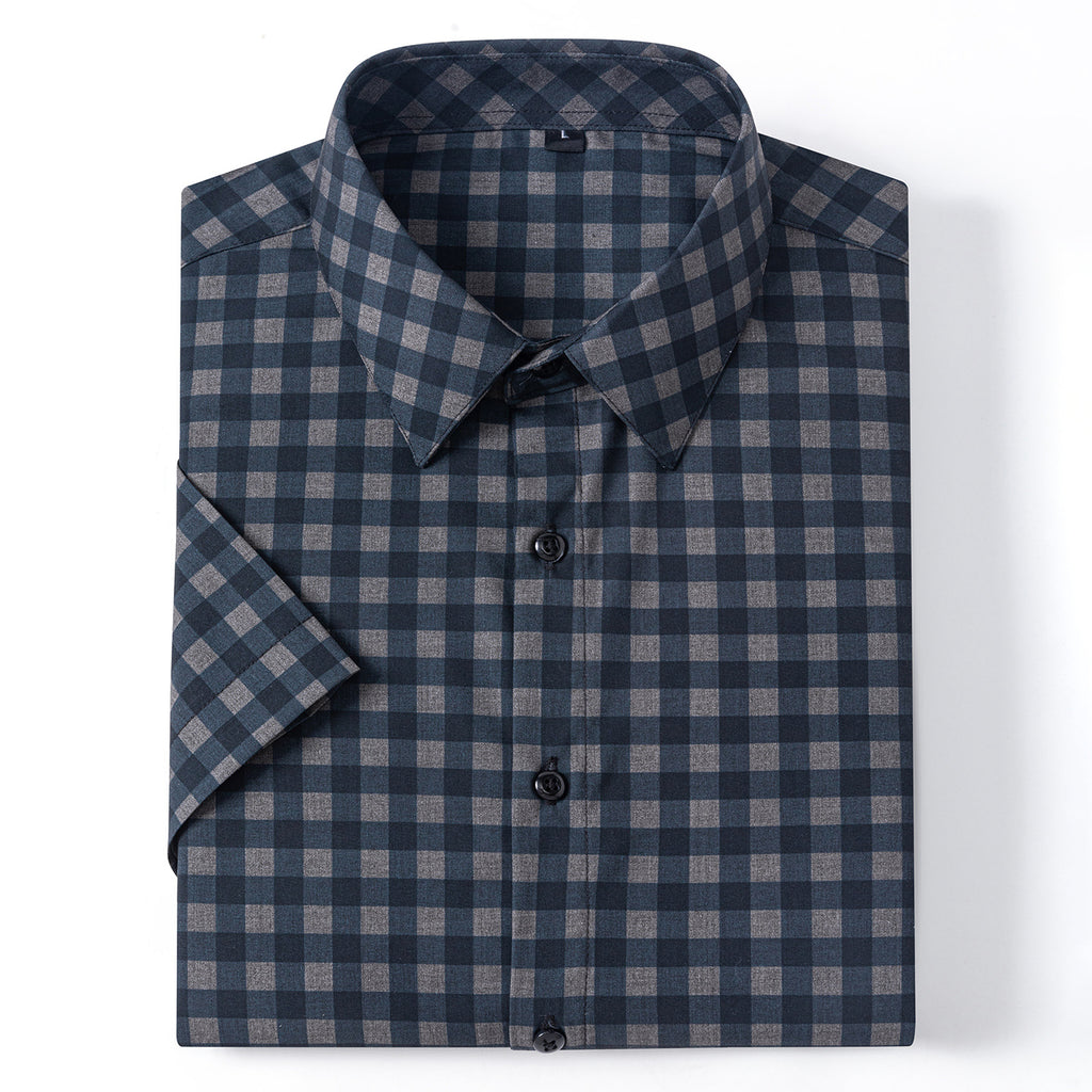 New 2025 Summer New Men's Short-Sleeved Bamboo Fiber Plaid Shirt Casual Half-Sleeved Pocketless Men's Lining