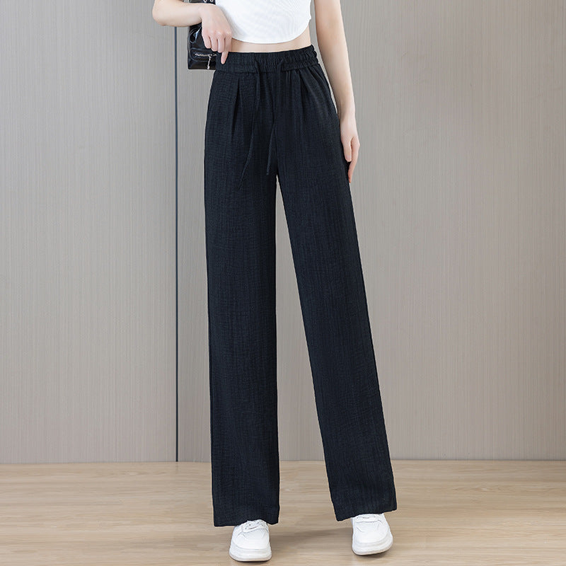 Ice Silk Thin Narrow Wide-Leg Pants for Women 2025 Summer New High-Waisted Loose Casual Slimming Drape Straight Pants