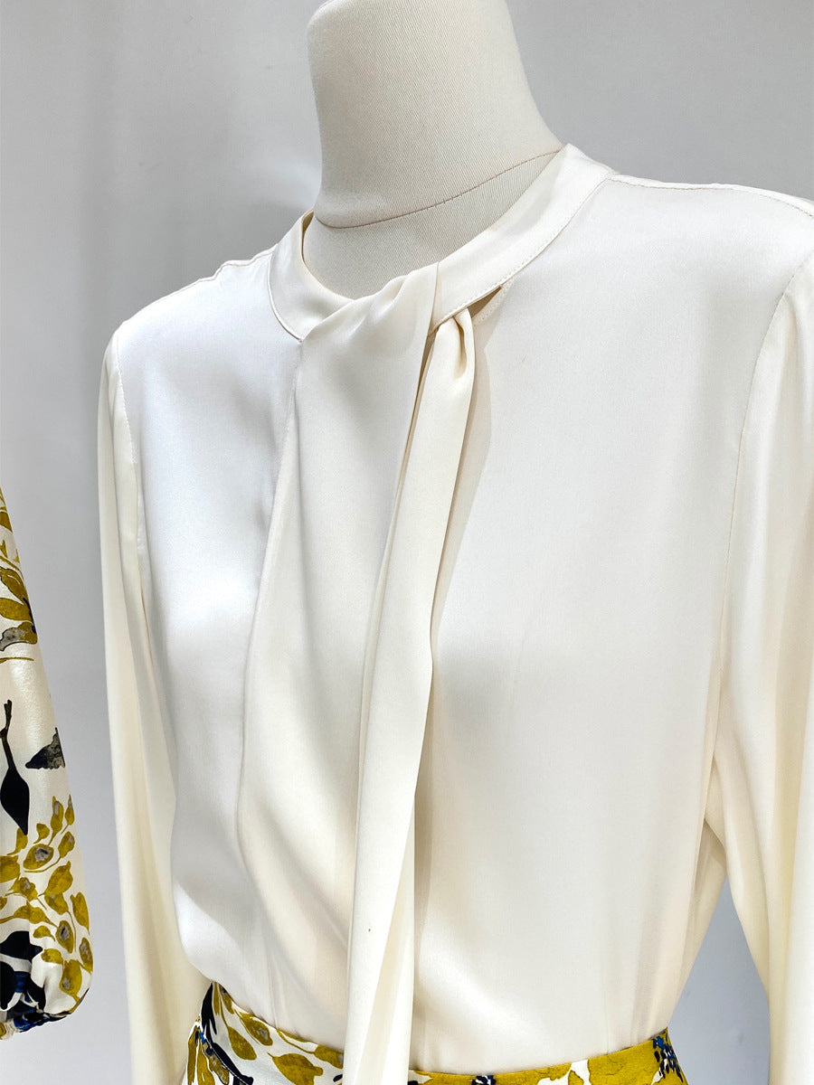 Silk Shirt for Women 2026 Spring and Summer New Style Long-Sleeved Scarf Collar Work Clothing Ol Style Pure Color Elegant Mulberry Silk Top