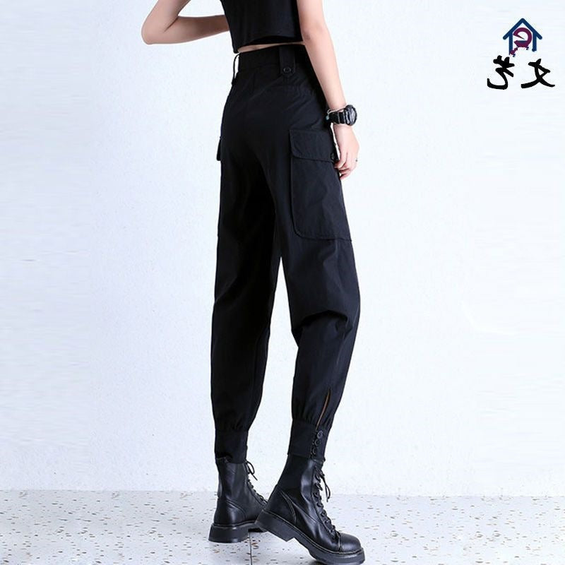 Women's Fleece-Lined Thickened Winter Korean-Style Cargo Pants, Jogger Loose Slimming Ins Harem Casual Pants for Students