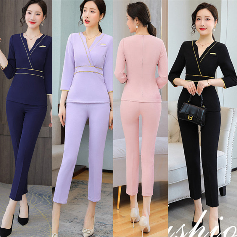 Business Wear dress 2023 Summer Women's Short-sleeved Temperament High-end Hotel Front Desk Beauty Salon Jewelry Shop Work Clothes