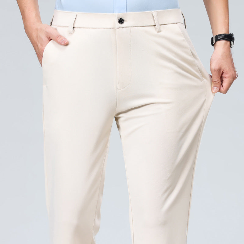 Wholesale casual pants men's four-sided elastic fabric summer ice silk pants trousers trousers high waist breathable iron-free formal trousers