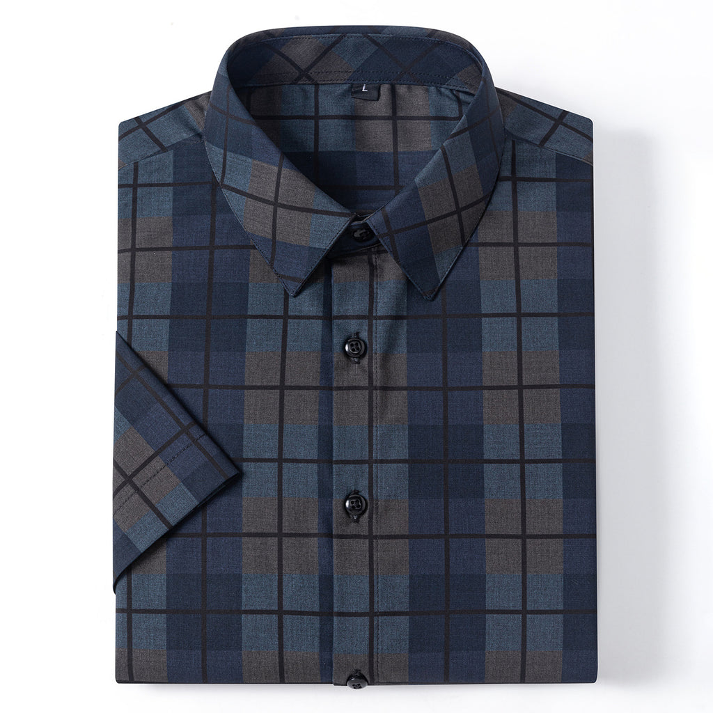 New 2025 Summer New Men's Short-Sleeved Bamboo Fiber Plaid Shirt Casual Half-Sleeved Pocketless Men's Lining