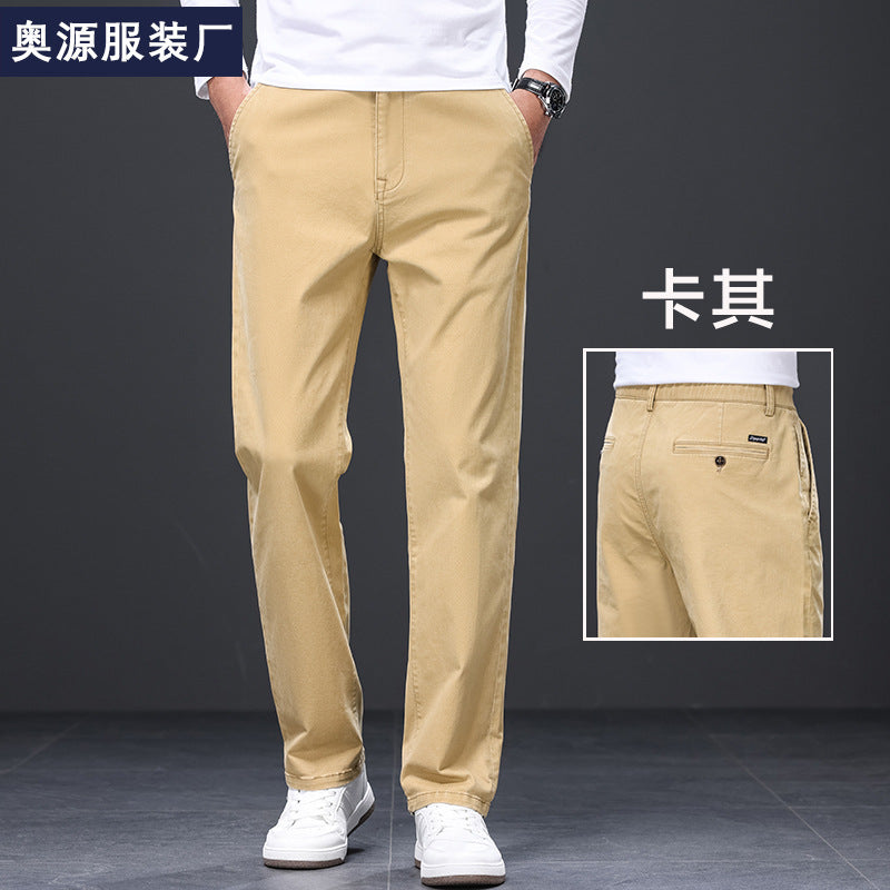 Binhaolu Men's Clothing High-End Pure Cotton Casual Pants for Men, Autumn and Winter Style with Fleece, New Business Style Men's Pants in Navy Blue