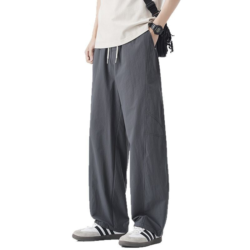Danpaoni | summer thin casual pants men's American fashion retro loose straight pants elastic waist youth pants