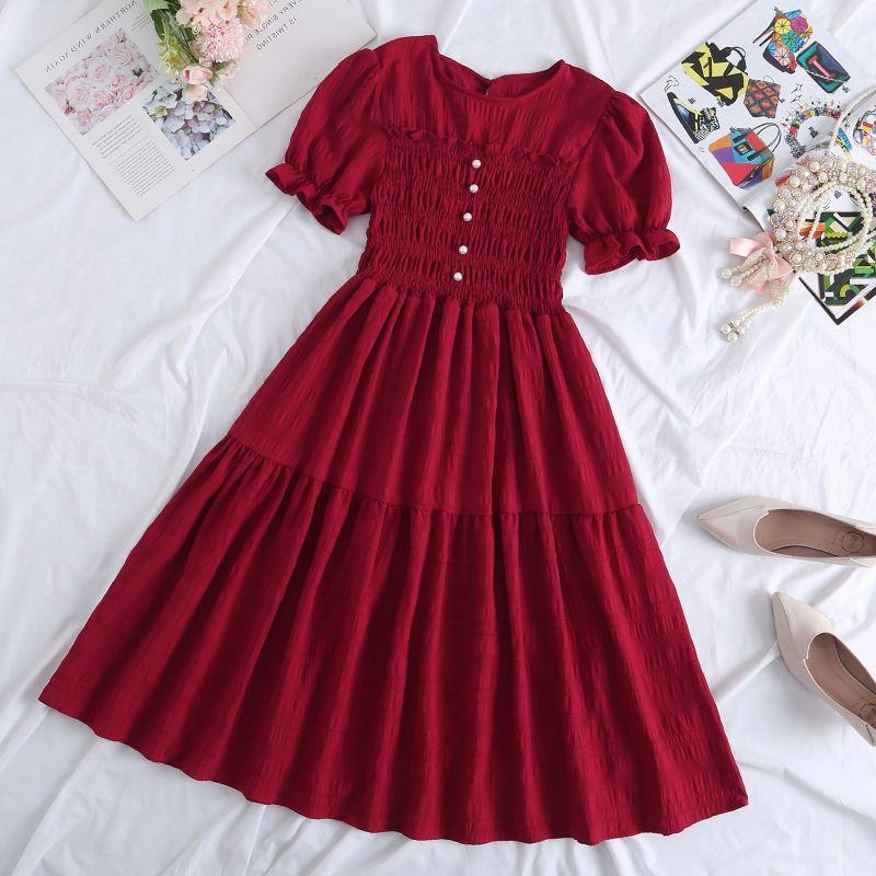Chiffon Short-sleeved Dress for Women New ins Sense Niche Mid-length French Douyin Slimming Look Skirt