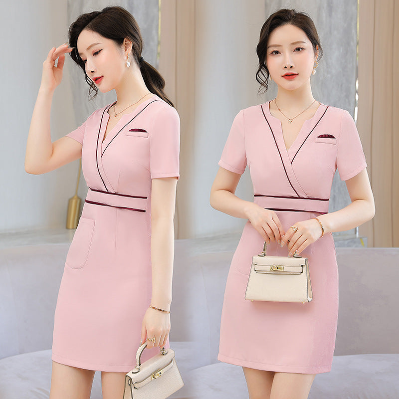 Business Wear dress 2023 Summer Women's Short-sleeved Temperament High-end Hotel Front Desk Beauty Salon Jewelry Shop Work Clothes