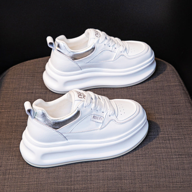 Thick-Soled White Sneakers for Women 2026 Spring and Autumn Hot-Selling Genuine Leather Breathable Sneakers for Women, Super Popular Versatile Casual Platform Shoes