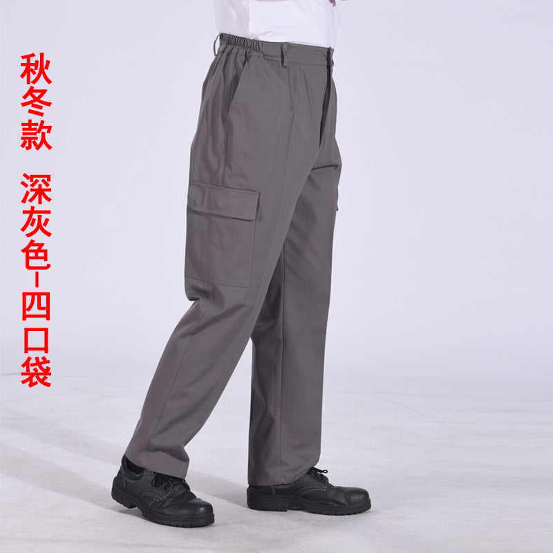 Autumn and Winter Pure Cotton Work Pants for Men, Wear-Resistant Welding Workwear, Blue Construction Site Workshop Handling Work Clothes Pants